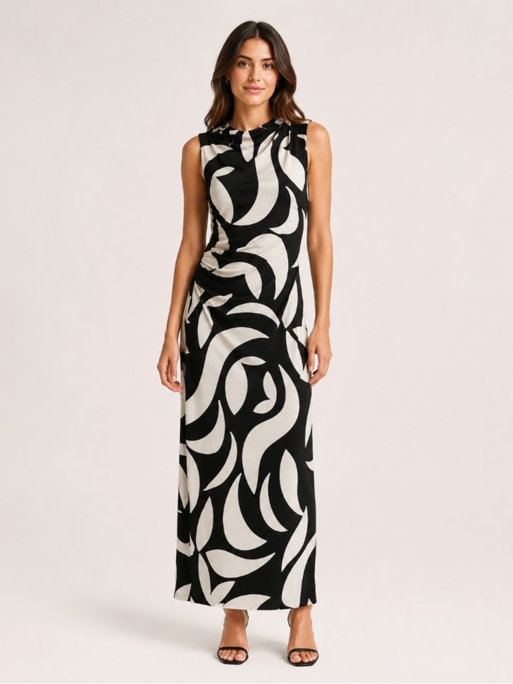 Donna Morgan Black & White Abstract Sleeveless Maxi Dress